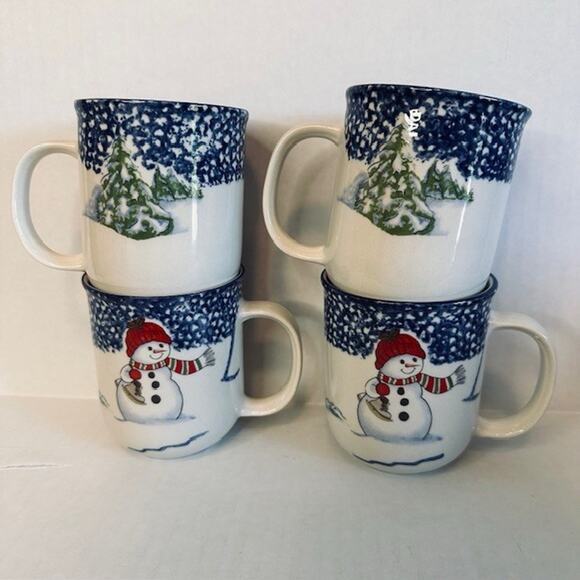 Thomson Snowman, Mug set of 4, Blue Speckles On Half, Snowman/Center Christmas - Picture 2 of 10